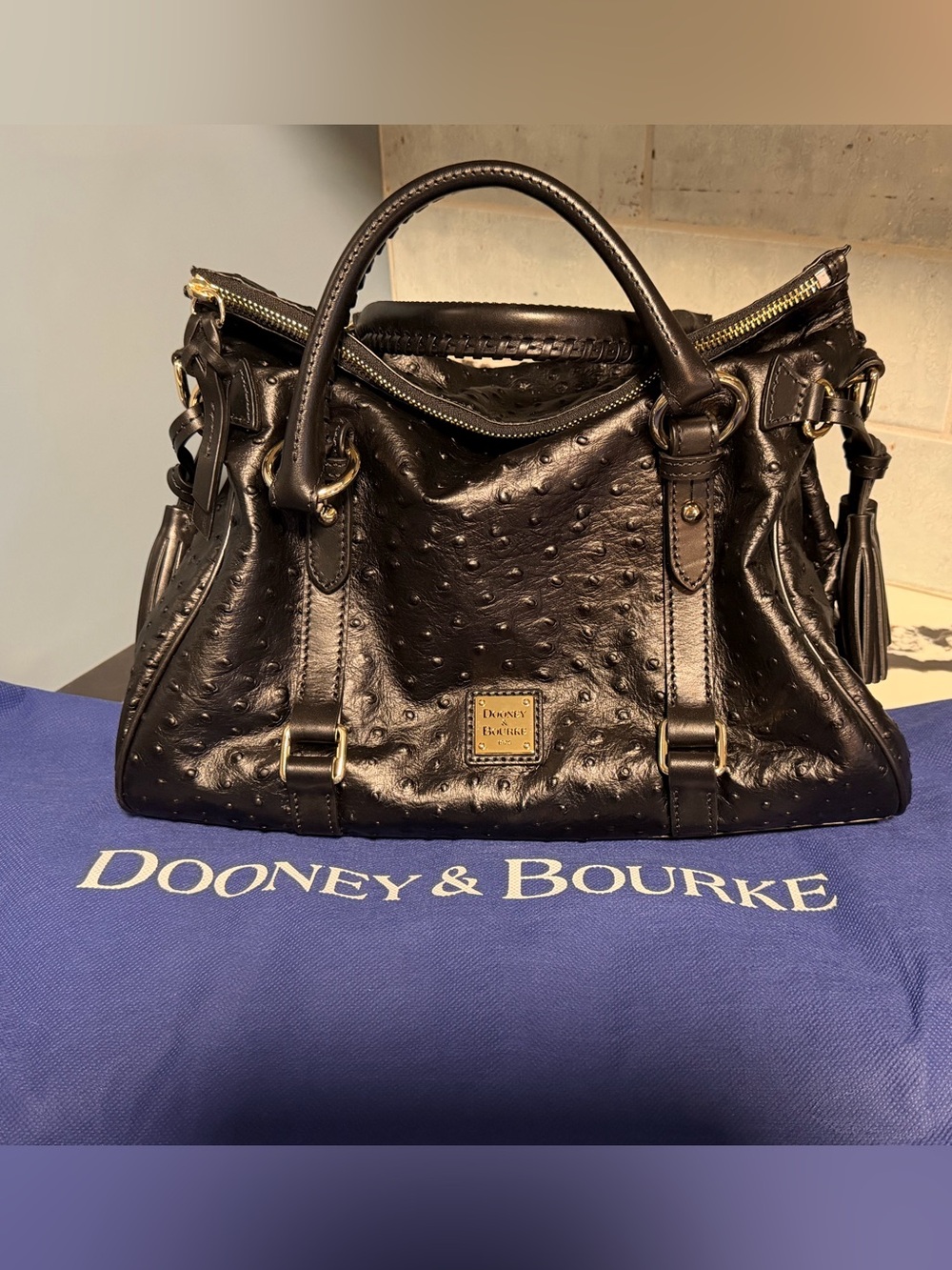 Rare Discontinued Dooney & Bourke Large Ostrich Embossed Satchel